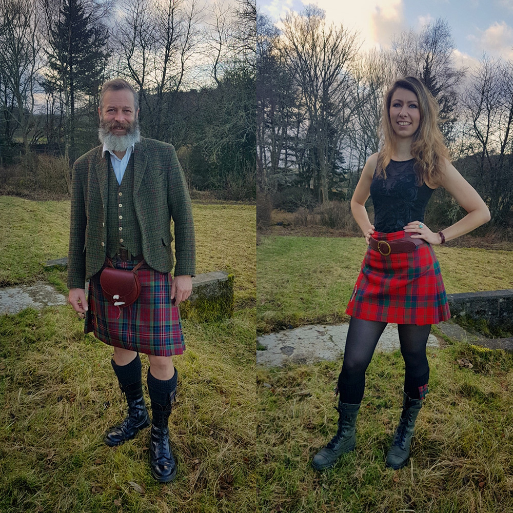 The Kilt Experience, hand-sewn made-to-measure kilt, Hand-stitched Leather Antler Sporran, Leather Kilt Belt, Handmade Scottish Kilt-wear