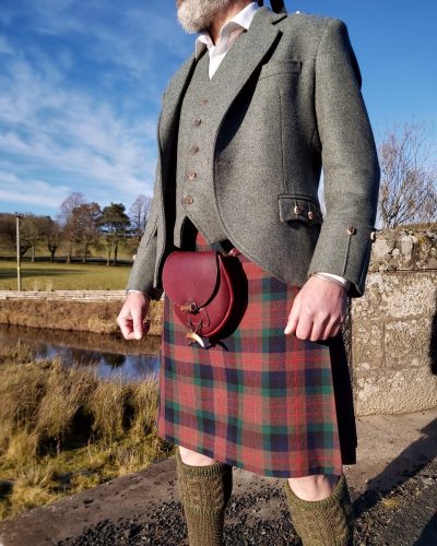 The Kilt Experience Handsewn Kilt, made-to-measure Elliots Estate Tweed outfit, Hand-stitched leather Antler sporran, House of Cheviot Socks, Made in Scotland, Scottish Borders