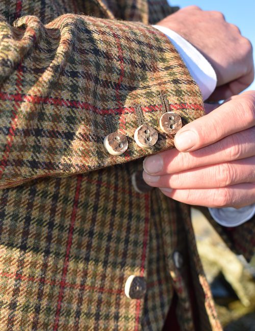 The Kilt Experience Tweed Kilt Jacket and Waistcoat, handmade Scottish Red deer antler Buttons, Kilt Outfit Made in Scotland